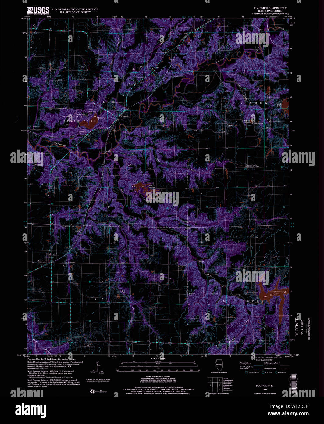 USGS TOPO Map Illinois il Plainview 308499 1998 24000 Restauro invertito Foto Stock