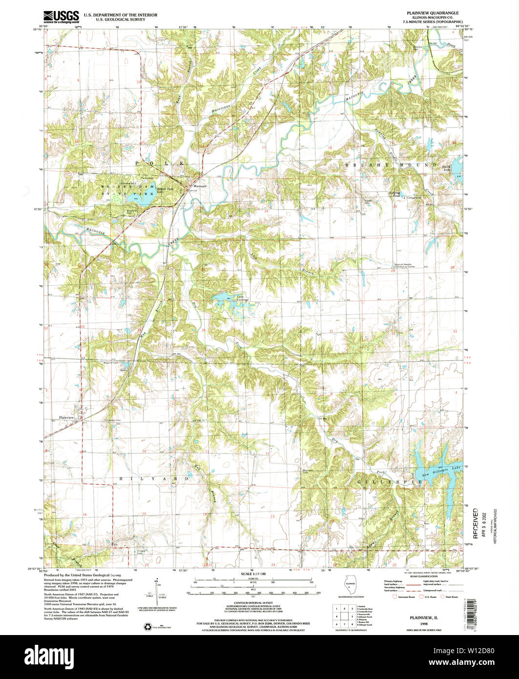 USGS TOPO Map Illinois il Plainview 308499 1998 24000 Restauro Foto Stock