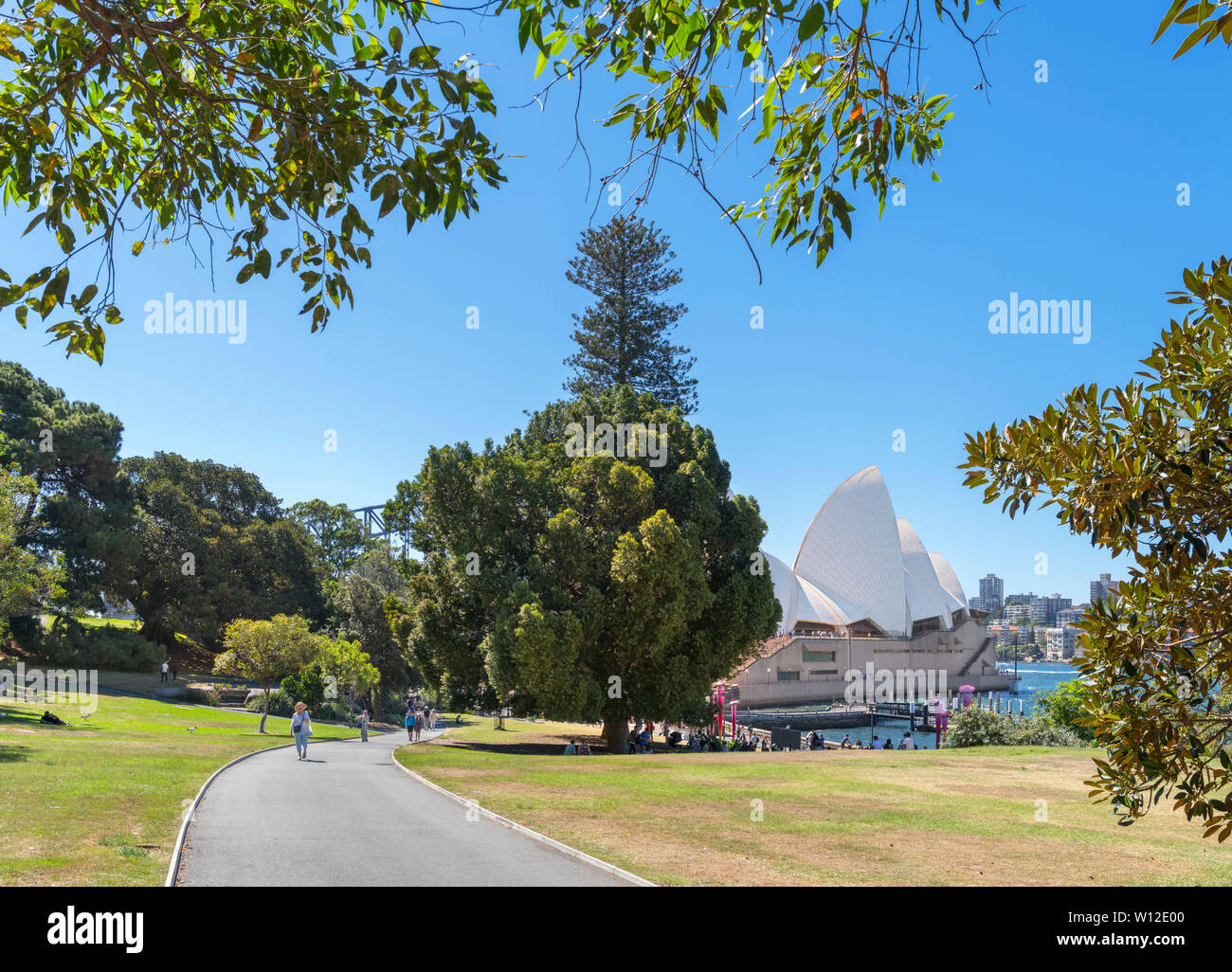 La Sydney Opera House e dal Royal Botanic Garden, Sydney, Australia Foto Stock