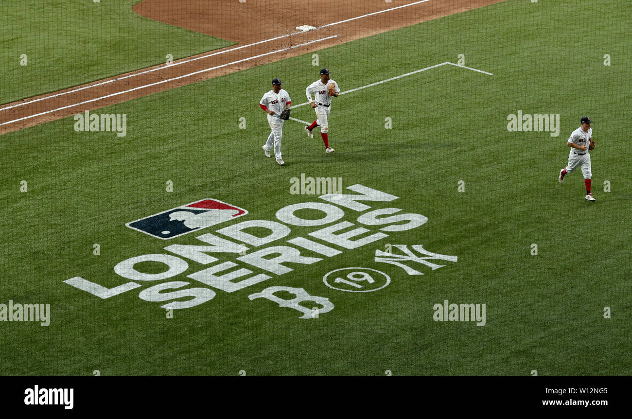 Boston Red Sox durante la MLB Londra serie corrispondono al London Stadium. Foto Stock