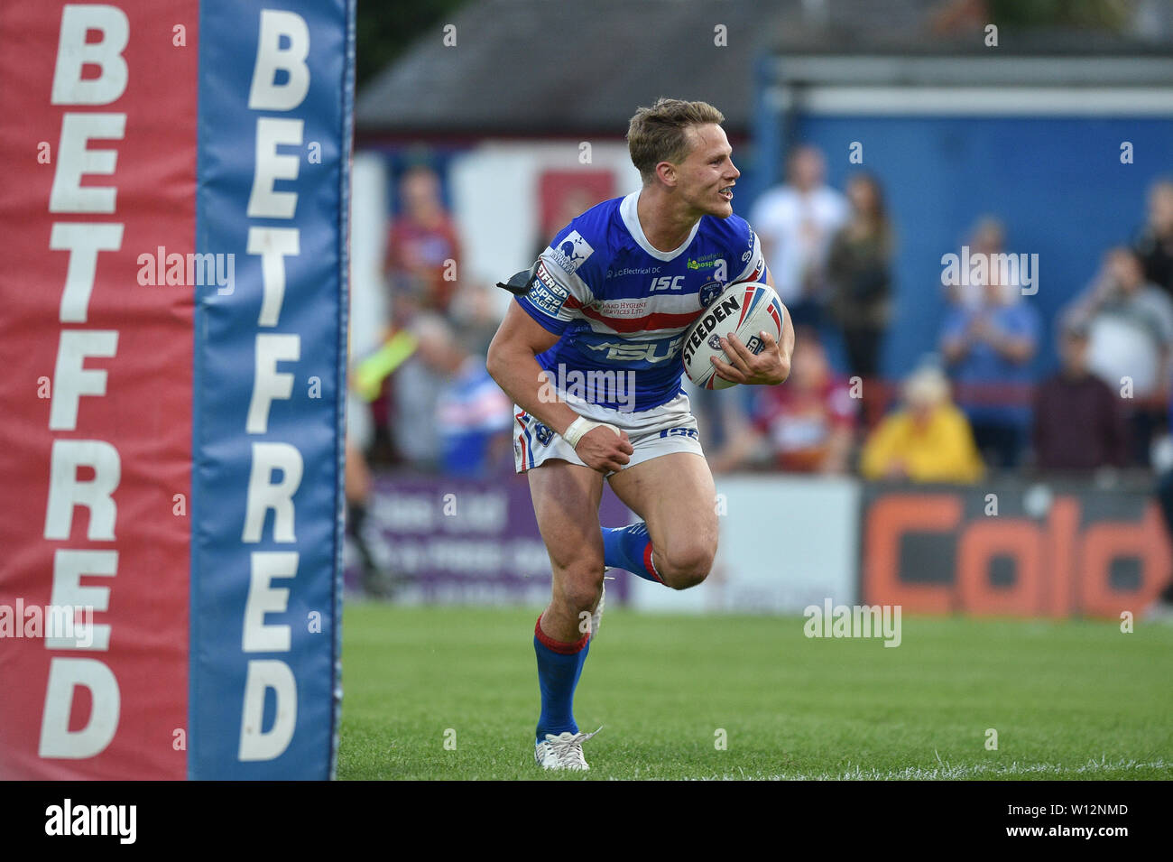 Wakefield, Regno Unito, 28 6 2019. Il 28 giugno 2019. Razzo Mobile Stadium, Wakefield, Inghilterra; Rugby League Betfred Super League, Wakefield Trinity vs Huddersfield Giants; Jacob Miller Dean Williams/RugbyPixUK Foto Stock