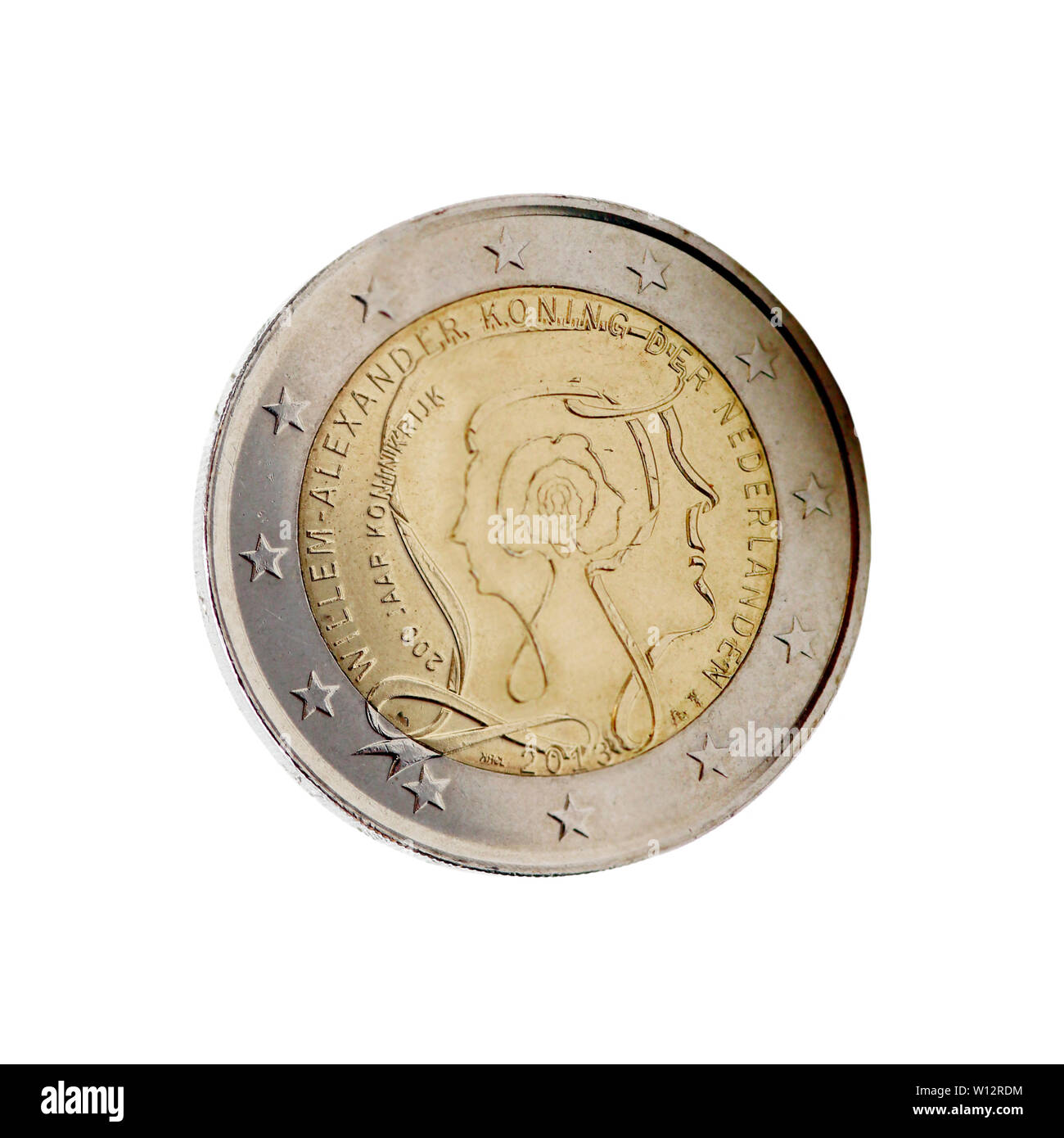 Niederländische 2-Euro-Münze mit König Willem-Alexander Foto Stock