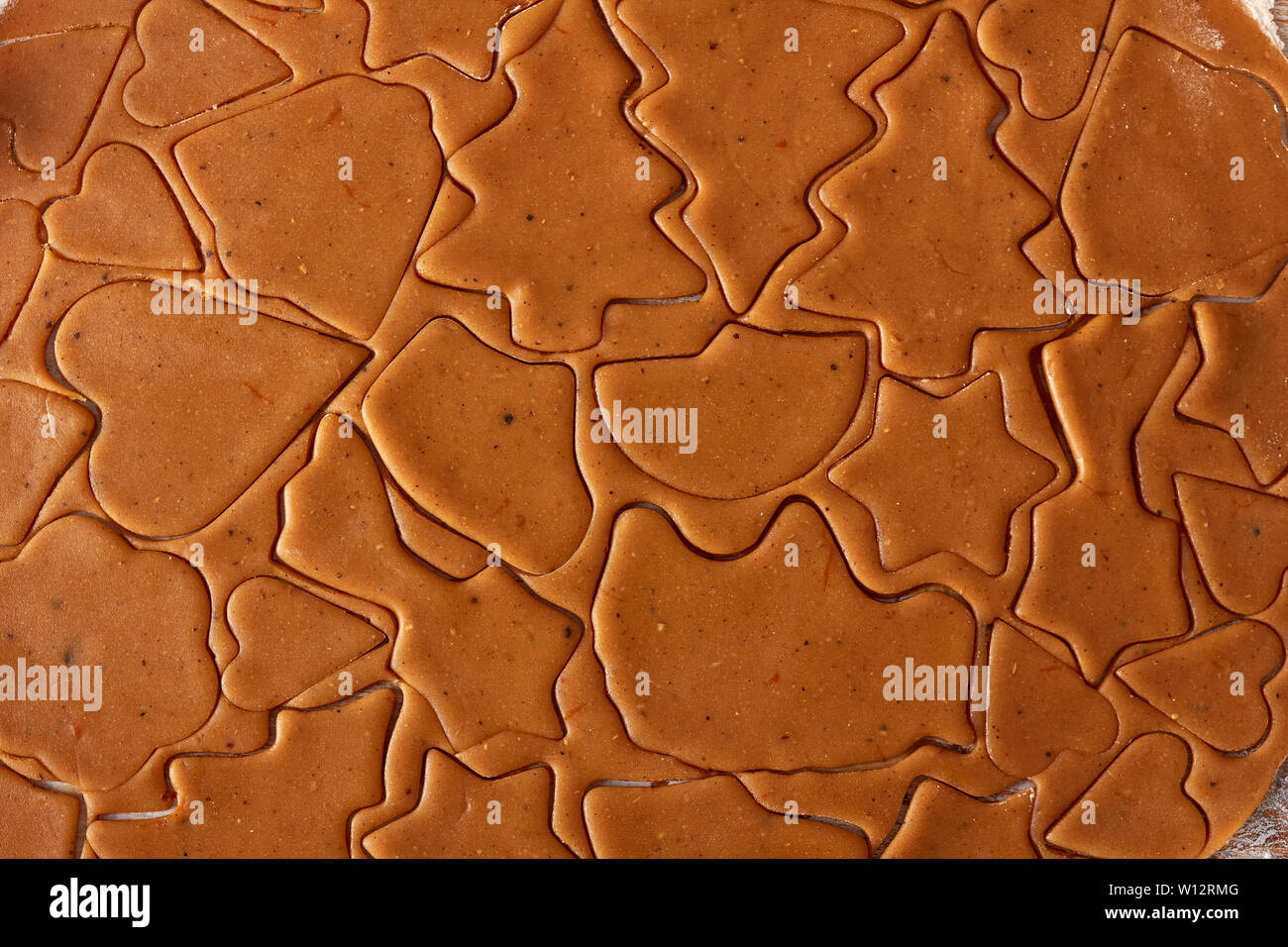 Materie di panpepato biscotti di pasta di forme come sfondo Foto Stock