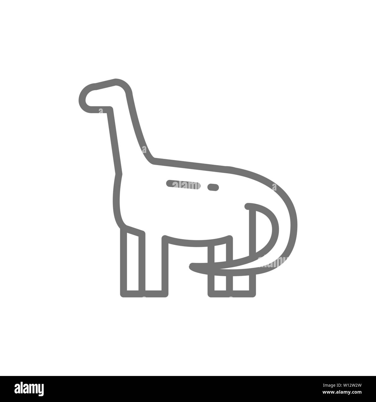 Brachiosaurus, brontosaurus, dinosauro, preistorica icona linea. Illustrazione Vettoriale