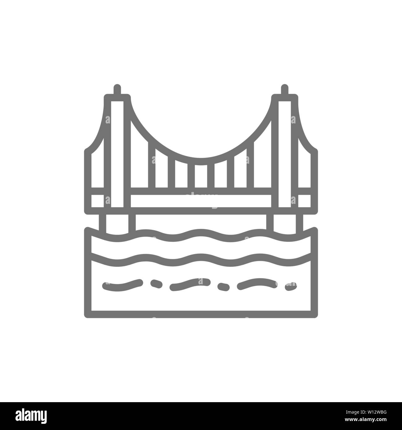 Golden Gate Bridge di San Francisco, USA icona linea. Illustrazione Vettoriale