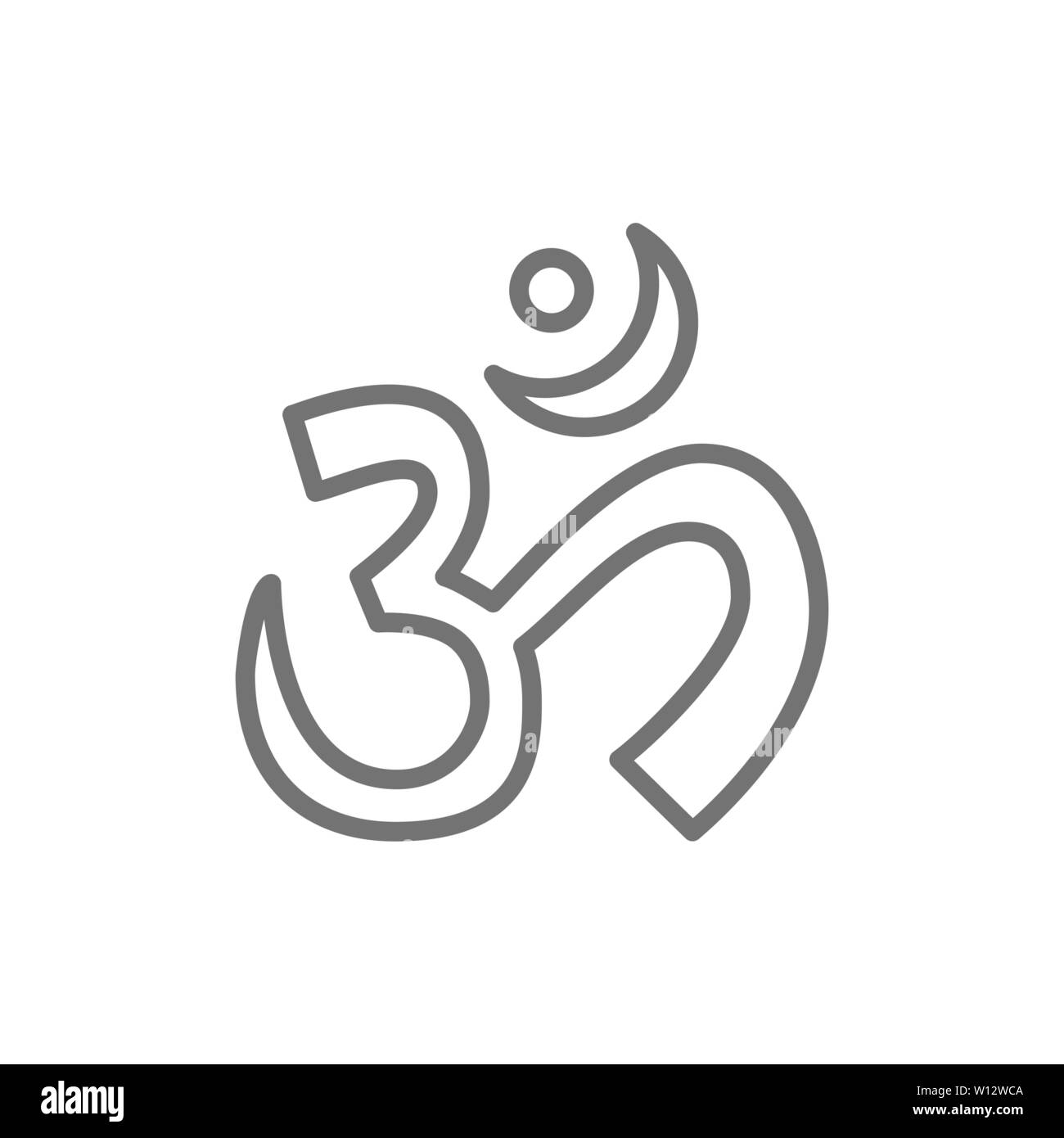 Om o Aum indiano sacro simbolo del suono, mantra icona linea. Illustrazione Vettoriale