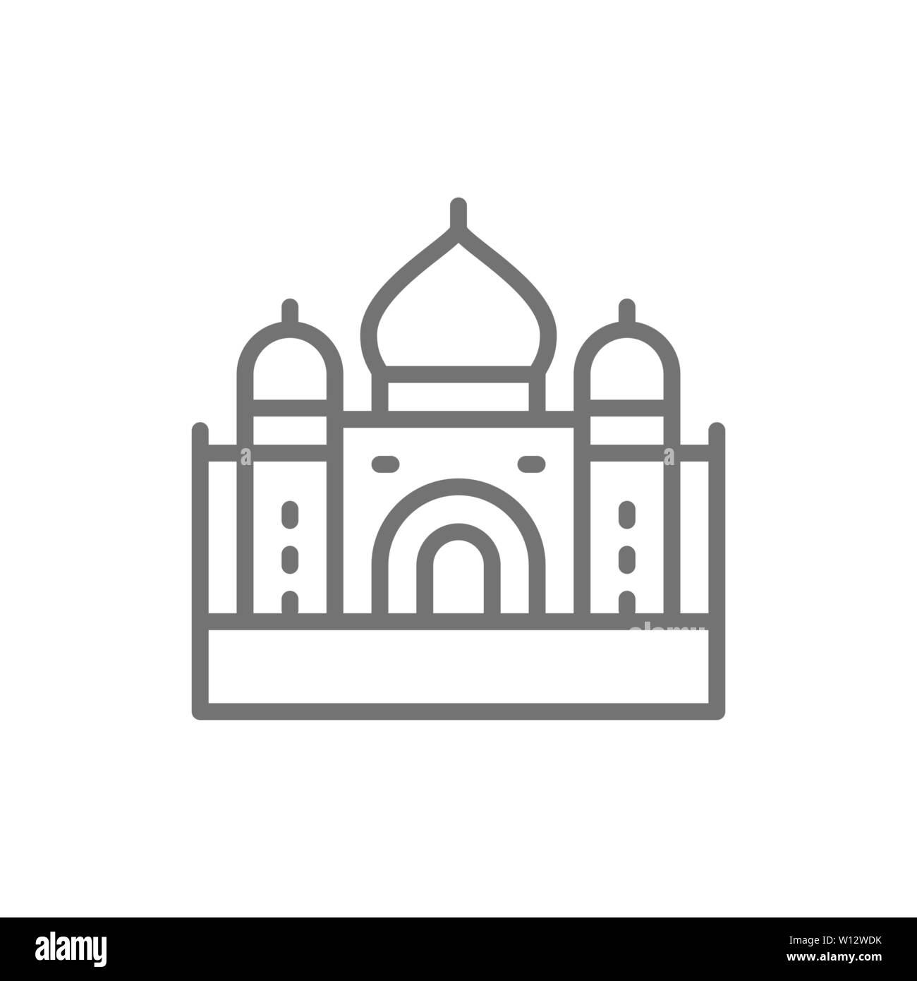 Taj Mahal, punto di riferimento di Agra, India icona linea. Illustrazione Vettoriale