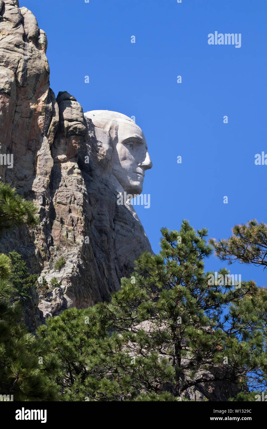 Parte del monte Rushmore monumento nazionale: Ritratto di George Washington, il Dakota del Sud, STATI UNITI D'AMERICA Foto Stock