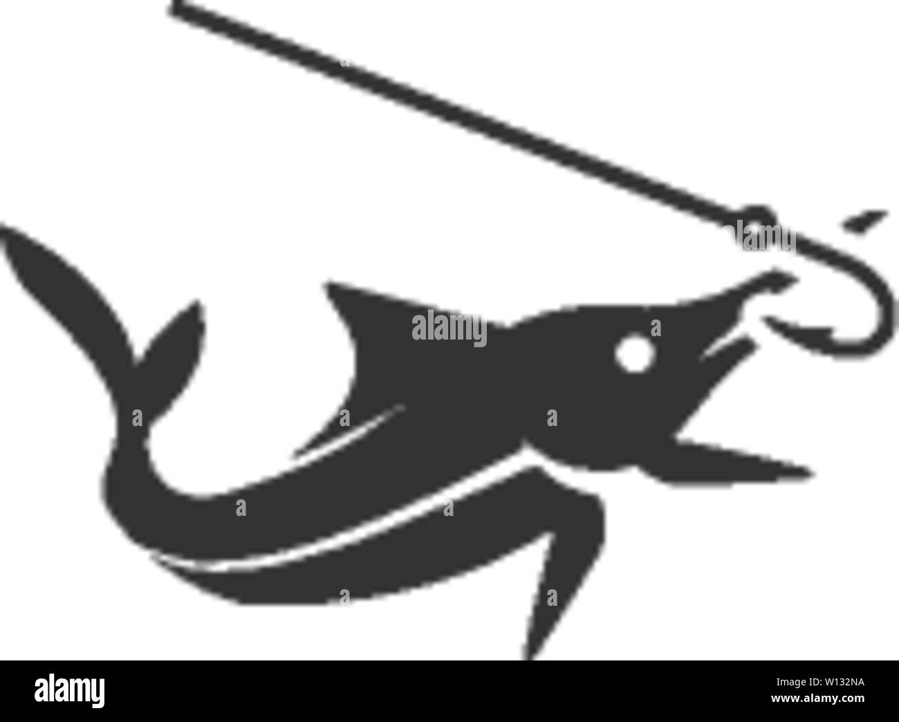 Pesce agganciato icona nel singolo colore. Pesca sportiva acqua mare Catture fiume Illustrazione Vettoriale