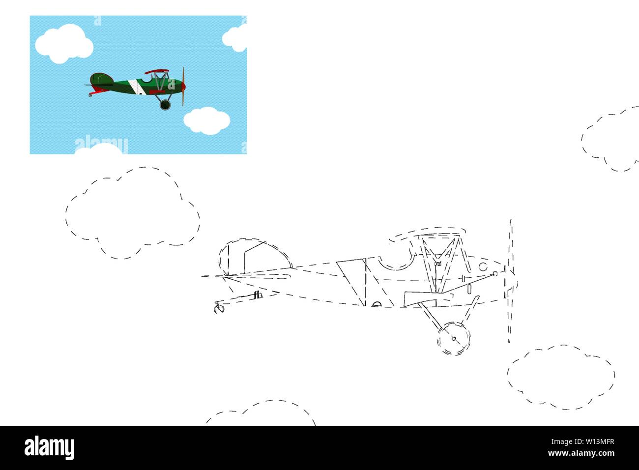 Colorazione. Semplice gioco educativo per i bambini. Illustrazione vettoriale di un aeroplano. Illustrazione Vettoriale