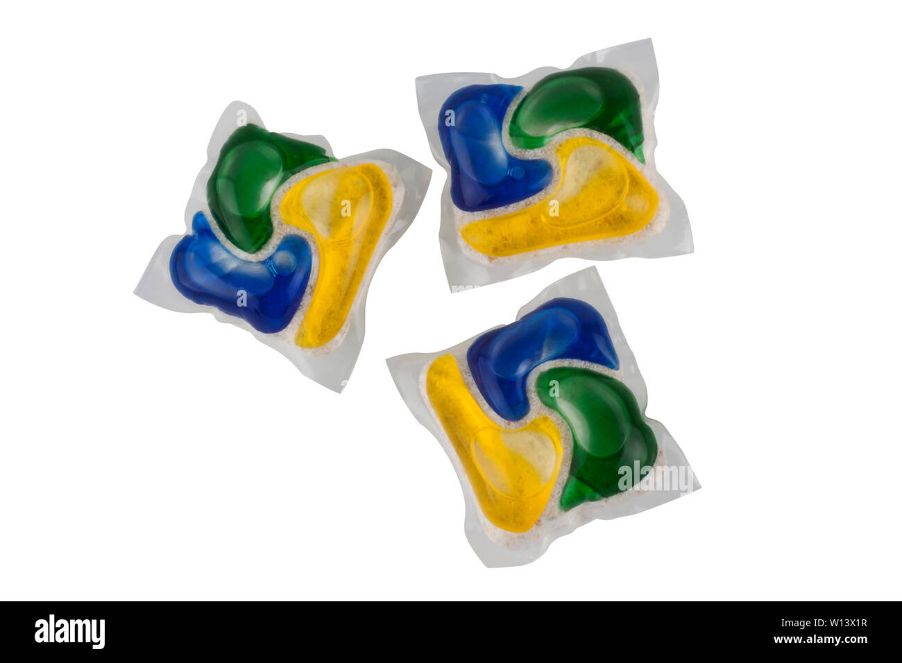 Lavastoviglie tablet isolati su sfondo bianco Foto Stock