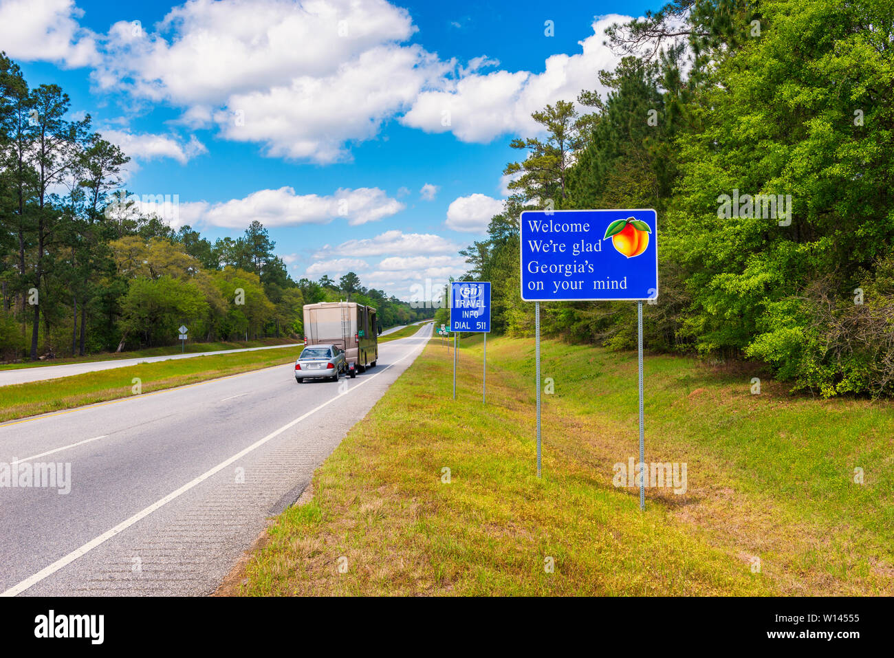 Benvenuti Siamo contenti della Georgia è sulla vostra mente Accedi Thomas County, Georgia, Stati Uniti d'America nei pressi del confine di stato con la Florida Foto Stock