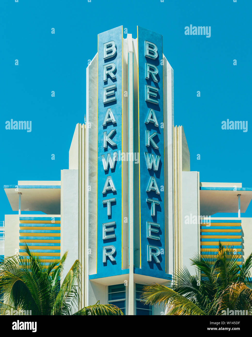 Dettaglio del frangionde hotel in South Beach di Miami Florida USA Foto Stock