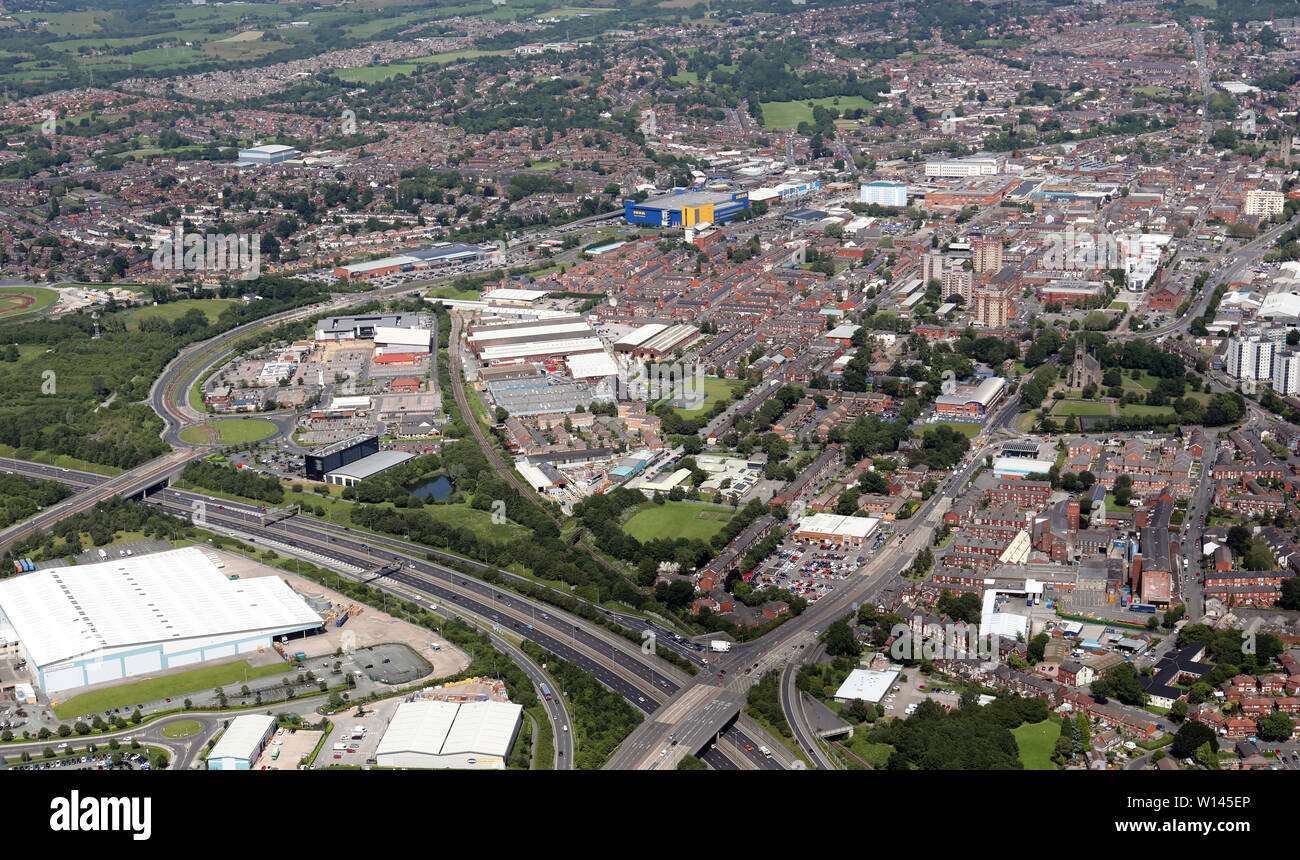 Vista aerea di Ashton Under Lyne, East Manchester, Regno Unito Foto Stock