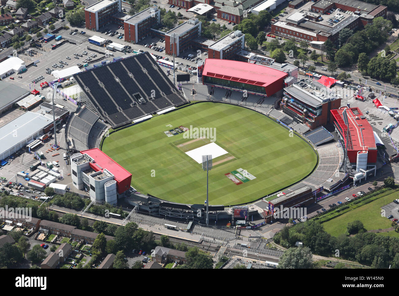Vista aerea di Old Trafford cricket ground, Giugno 2019 Foto Stock