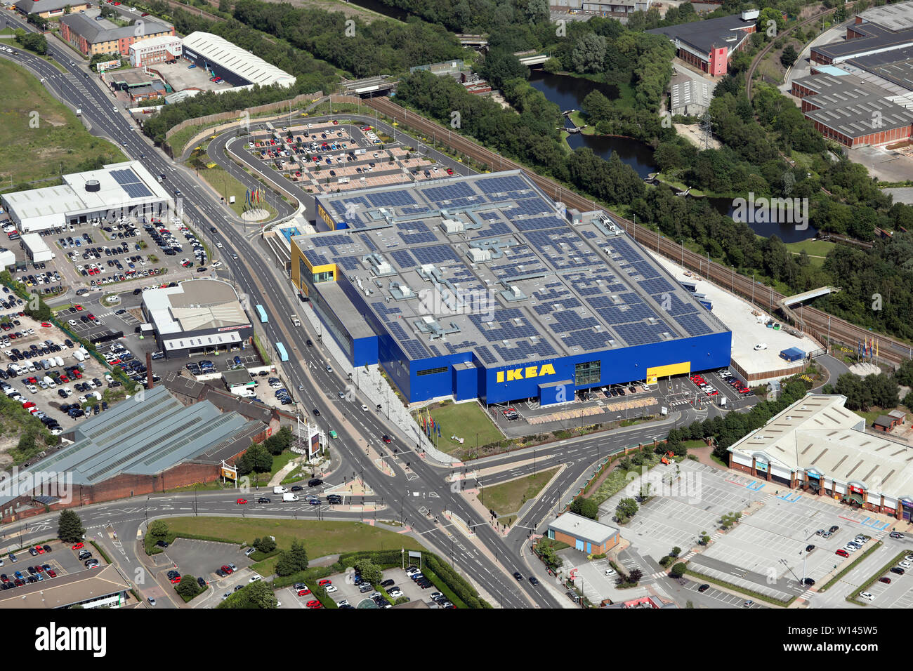 Vista aerea dell'IKEA superstore a Attercliffe, Sheffield Foto Stock