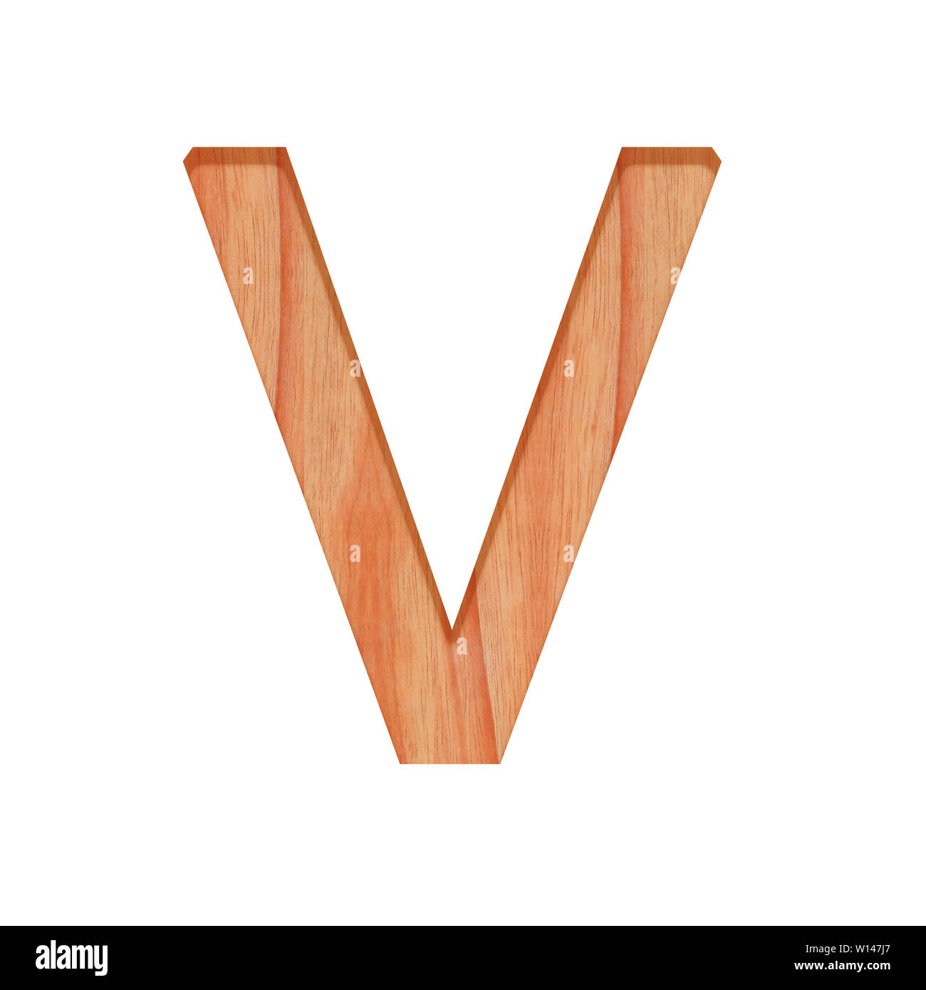 Lettera in legno bellissimo modello 3d isolati su sfondo bianco, design alfabeto V Foto Stock