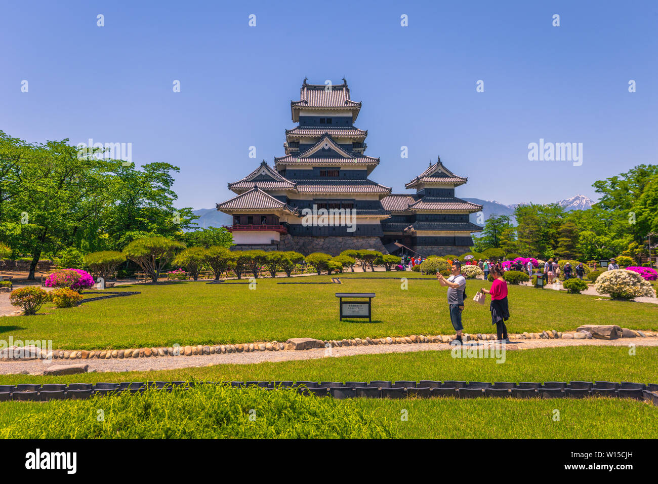 Matsumoto - 25 Maggio 2019: vista frontale del castello di Matsumoto, Giappone Foto Stock
