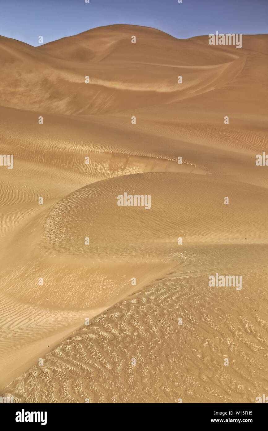 Spostamento dune di sabbia-deserto Takla Makan. Contea di Yutian Keriya-regione di Xinjiang Uyghur-Cina-0244 Foto Stock