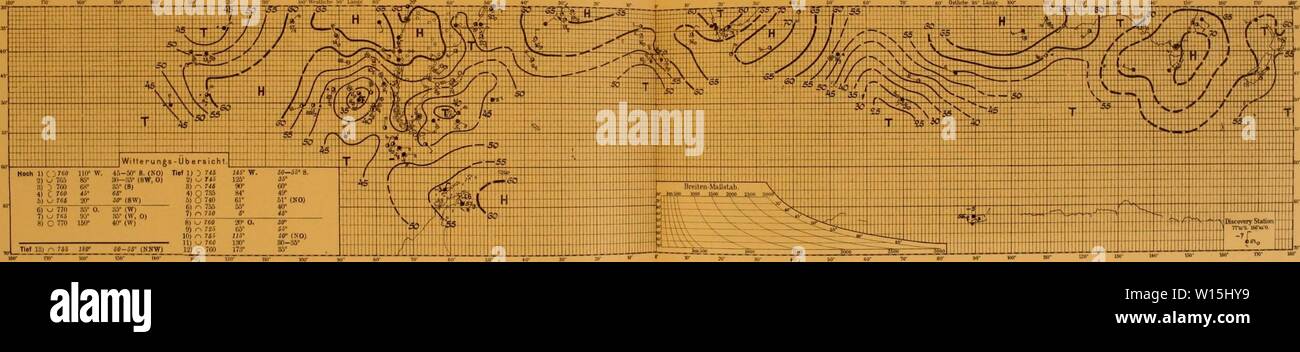 Immagine di archivio da pagina 156 di Deutsche Südpolar-Expedition, 1901-1903, im Auftrage. Deutsche SÃ¼dpolar-Spedizione, 1901-1903, im Auftrage des Reichsamtes des Innern . deutschesdpola1210deut Anno: 1910 6) r 765 20 0. 40 7) 7Â" 80 35Â° (W. O) 8) C 765 135' 40 (O) 9) 0 765 160" 36 (W) "1 C â¢6 176âISO' 45â50' (W) J 7t.s 15 0. 9) } 7Â" 55 10) r&GT; 7J5 Â"y 11) 765 145Â° 12) C 65 170 no. 470. 28. Novembre 1902 Nr. 470. 23. Novembre 1902 Wttterungs-Ãbcrsicht Hoch II T90 IHr W. 45-50- 8. (KO) TW 1) } 7Â" JÂ"'W. 00â558 2) j 765 85 30âW (SW, O) 2) 75 125' '5 3) } 760 6s 35 (8) 3) N, 746 90 60 Foto Stock