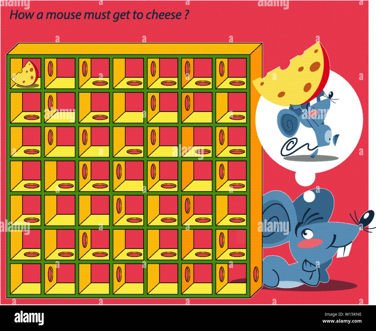 In illustrazione vettoriale di un puzzle in cui devi aiutare il mouse per raggiungere il formaggio attraverso il labirinto Illustrazione Vettoriale