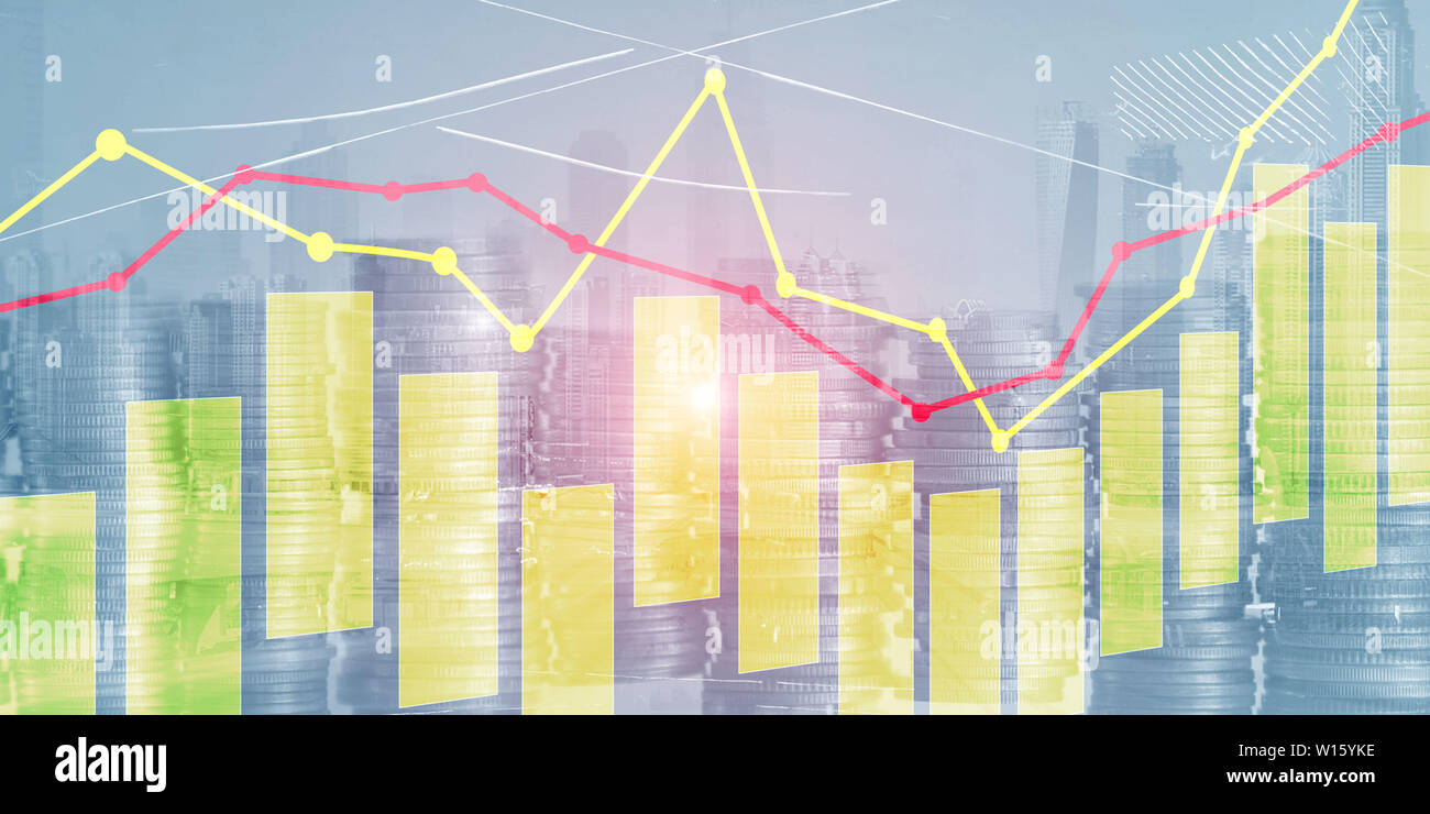 Giallo e candele rosse e i grafici di business technology background Foto Stock