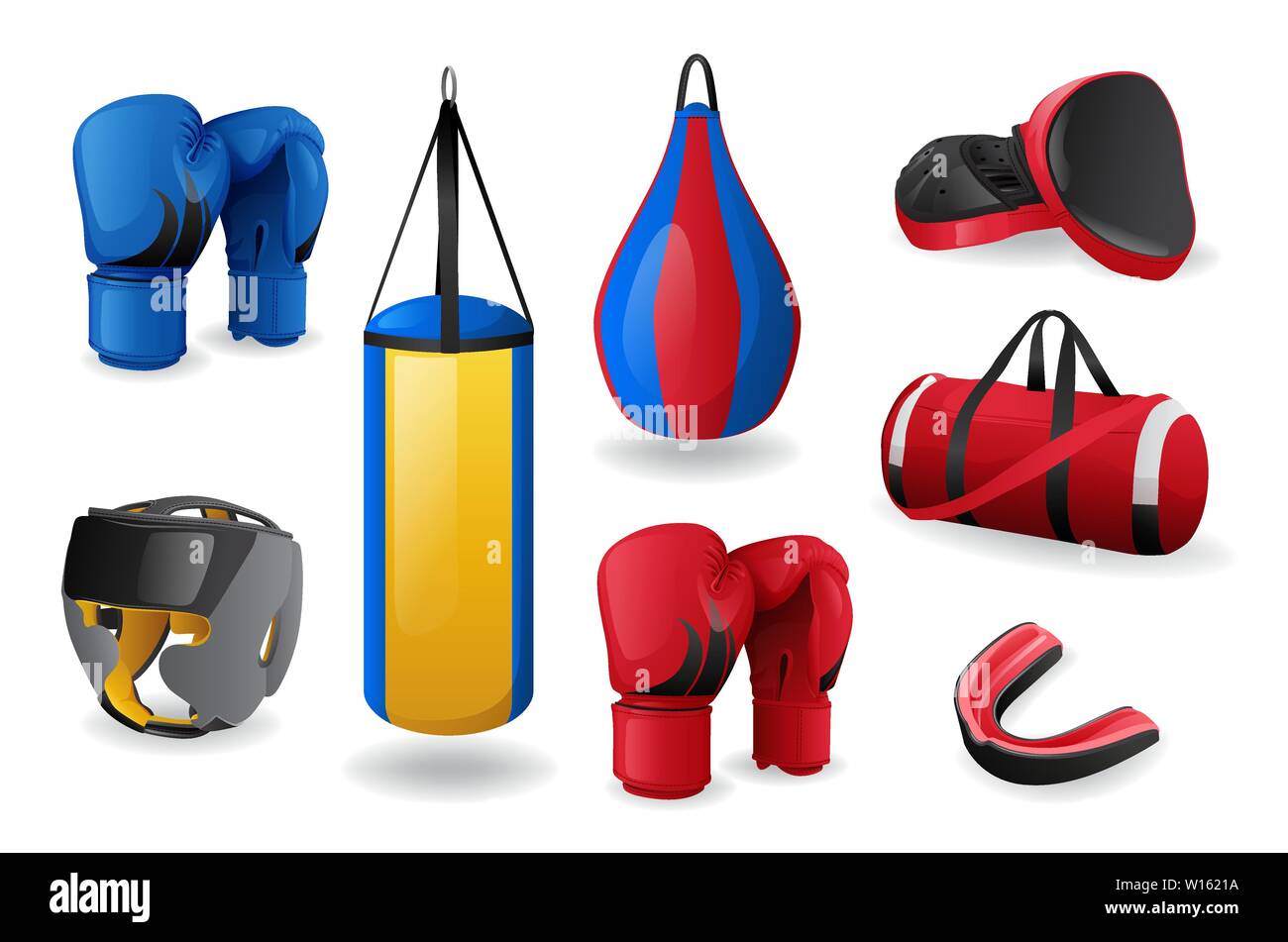 Boxe accessori set isolato, sport lotta, MMA concept Illustrazione Vettoriale