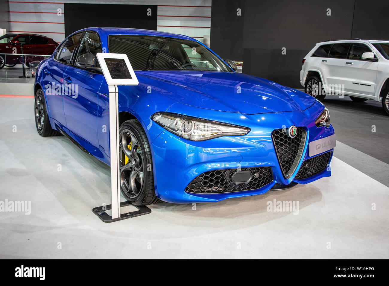 Poznan, Polonia, Marzo 2019 Alfa Romeo Giulia (952), Poznan International Motor Show, Euro 6d standard di emissione, vettura prodotta dall'Italiano Alfa Romeo Foto Stock