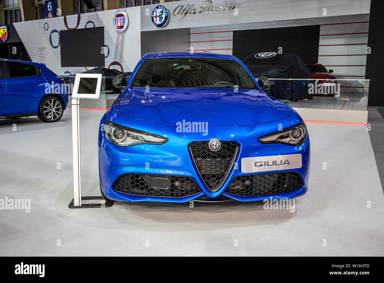 Poznan, Polonia, Marzo 2019 Alfa Romeo Giulia (952), Poznan International Motor Show, Euro 6d standard di emissione, vettura prodotta dall'Italiano Alfa Romeo Foto Stock