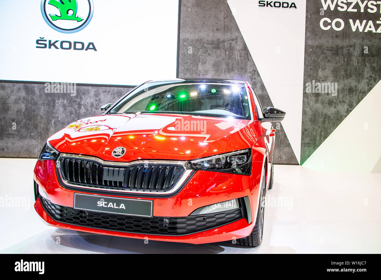 Poznan, Polonia, Marzo 2019: tutti i nuovi Skoda Scala a Poznan International Motor Show, famiglia piccola vettura prodotta dalla casa automobilistica ceca Skoda auto Foto Stock