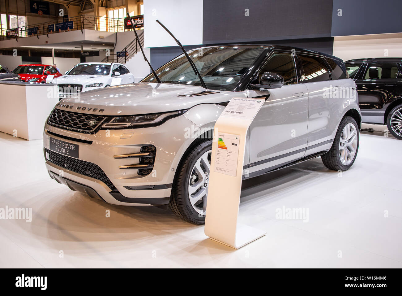 Poznan, Polonia, marzo 2019 tutti i nuovi Land Rover Range Rover Evoque, Poznan International Motor Show, seconda gen. L551, ultracompatto che sta lusso crossover SUV Foto Stock