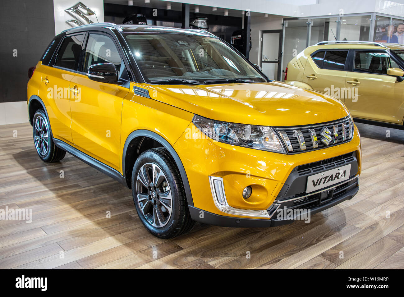 Poznan, Polonia, Marzo 2019 Suzuki Vitara quarta generazione lifting, Poznan International Motor Show, crossover compatto vettura prodotta dal giapponese Suzuki Foto Stock