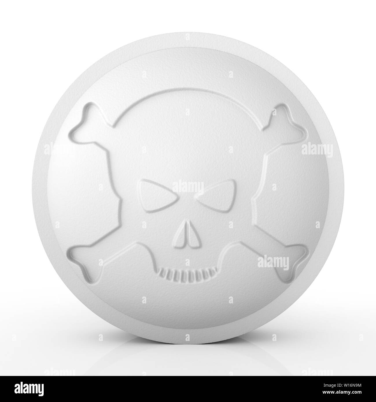 Una grande pillola di bianco con Teschio e Ossa Croce - 3D render Foto Stock