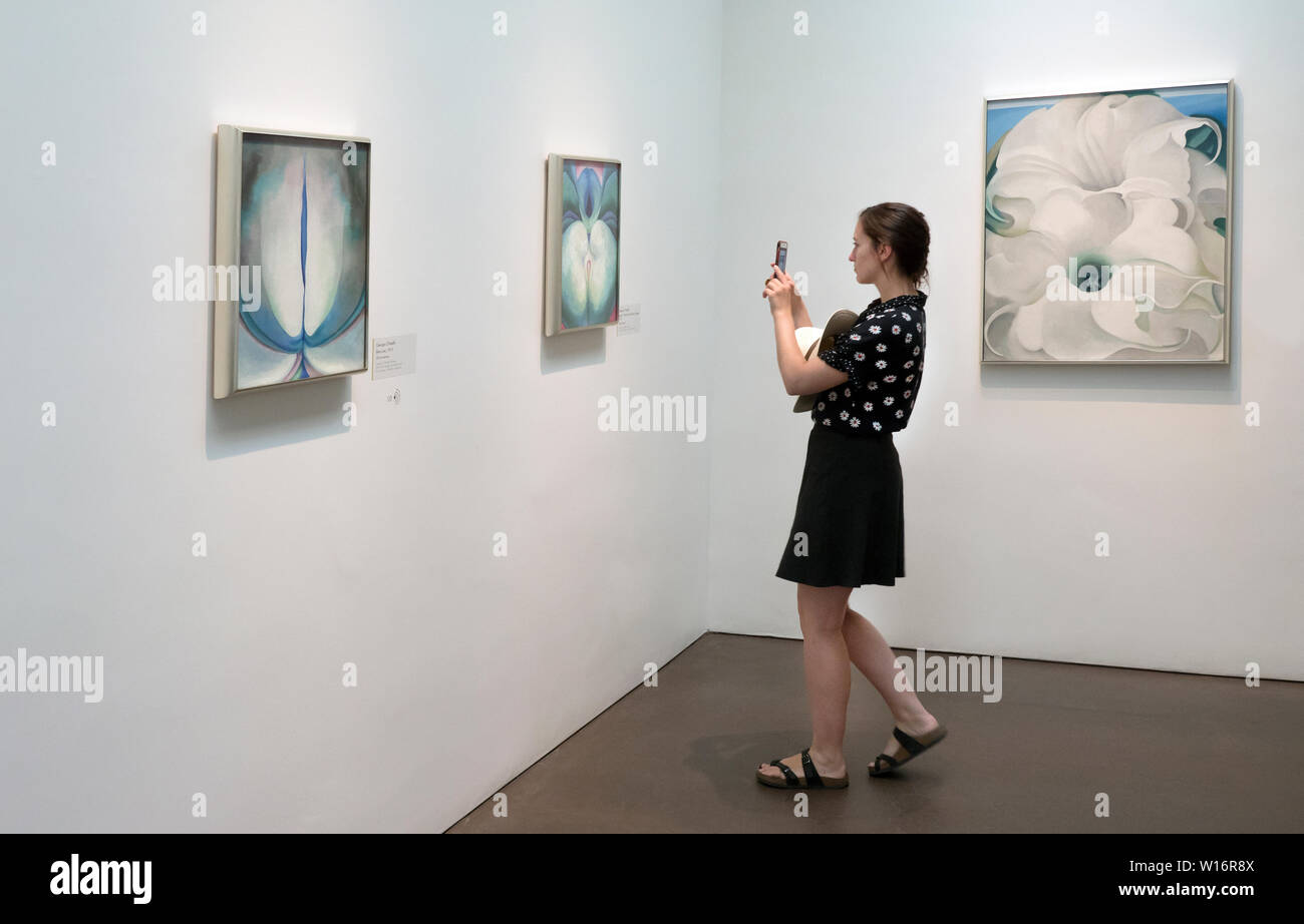 Gli amanti dell arte presso la Georgia O'Keeffe Museum di Santa Fe NM USA Foto Stock