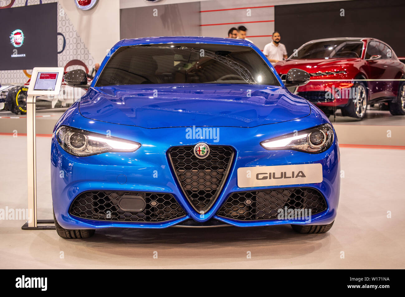 Poznan, Polonia, Marzo 2019 Alfa Romeo Giulia (952), Poznan International Motor Show, Euro 6d standard di emissione, vettura prodotta dall'Italiano Alfa Romeo Foto Stock