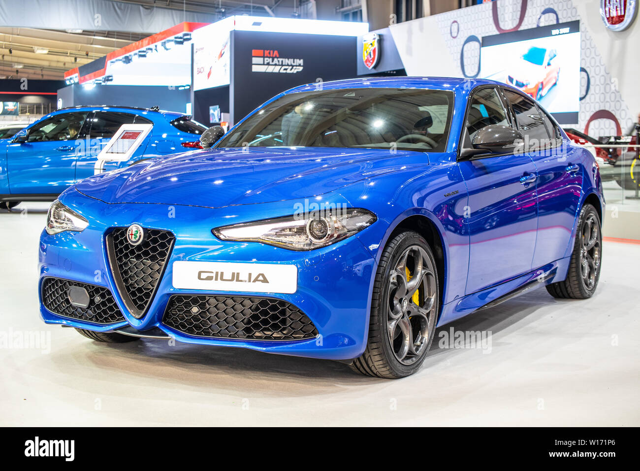 Poznan, Polonia, Marzo 2019 Alfa Romeo Giulia (952), Poznan International Motor Show, Euro 6d standard di emissione, vettura prodotta dall'Italiano Alfa Romeo Foto Stock