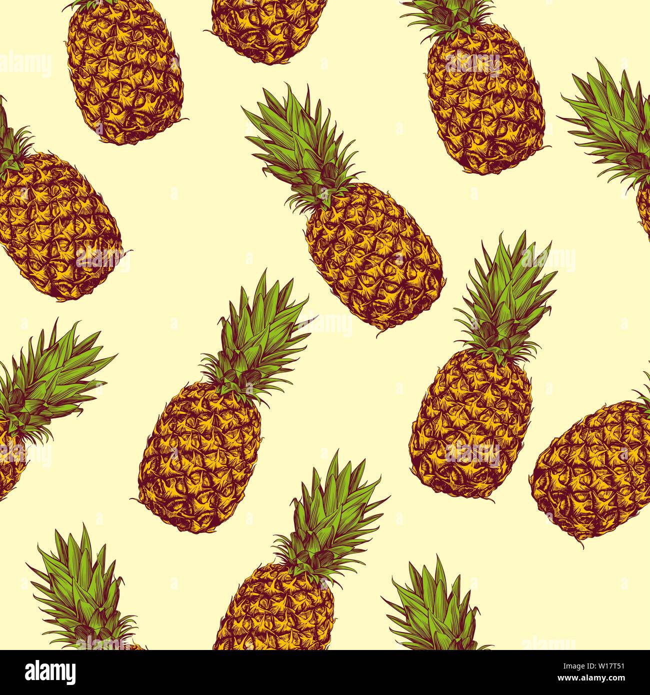 Frutto ananas texture seamless, sfondo, sfondo disegnato a mano illustrazione vettoriale schizzo Illustrazione Vettoriale