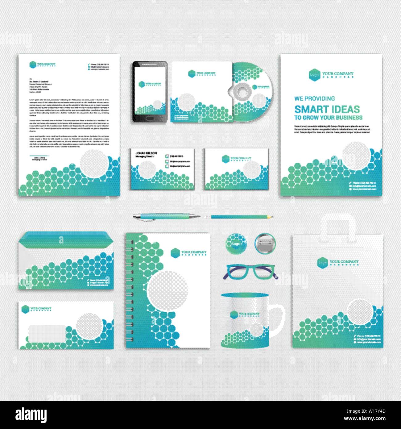 Nido aziendale brand identity design con foto. Cancelleria per ufficio - Vettore Illustrazione Vettoriale