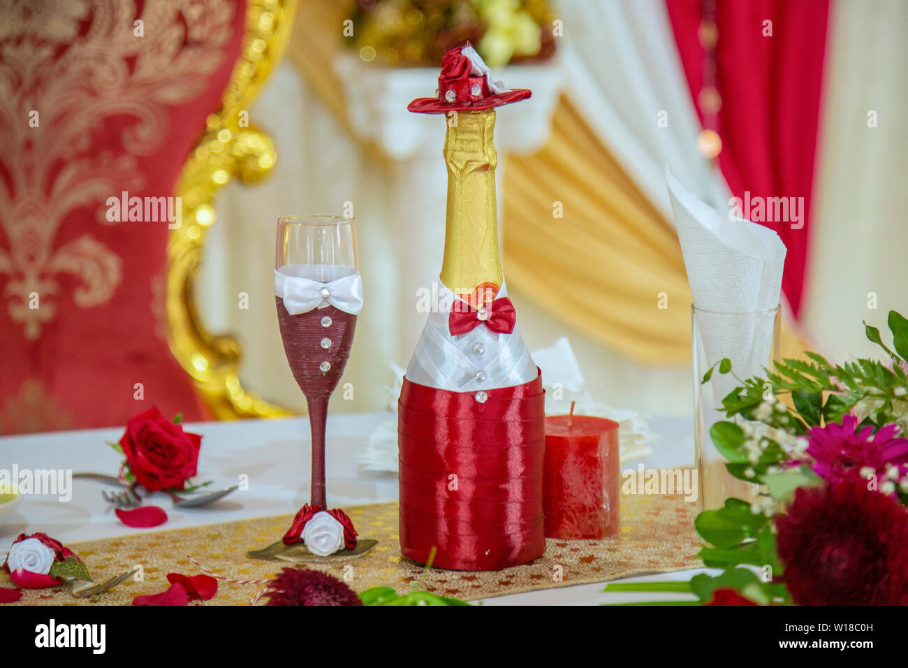 Decorate il ricevimento di nozze nella tabella Foto Stock