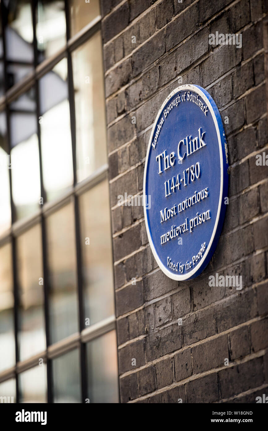 Targa blu sul Clink Prison Museum London Foto Stock