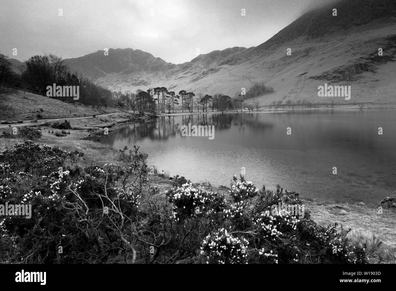 La nebbia vista su Buttermere, Parco Nazionale del Distretto dei Laghi, Cumbria, England, Regno Unito Foto Stock