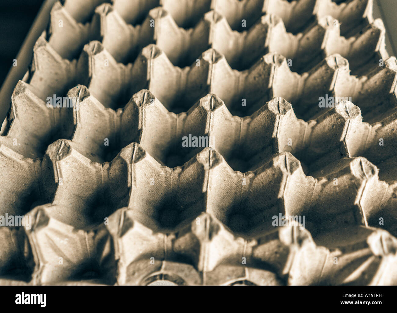 Aprire il cartone vuoto contenitore porta uovo Box, uovo Fattoria il vassoio di cartone sfondo griglia, di imballaggio delle uova della protezione del prodotto Foto Stock