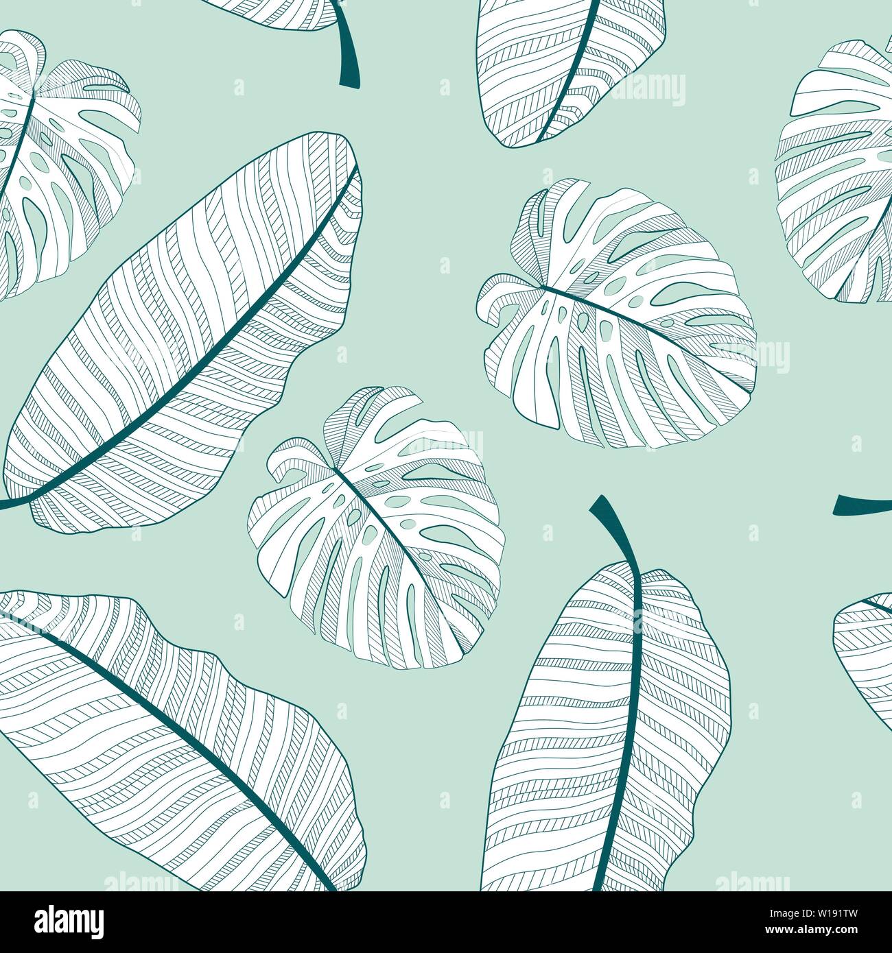 Abstract tropical di foglie di palma seamless pattern sfondo. Illustrazione Vettoriale Illustrazione Vettoriale
