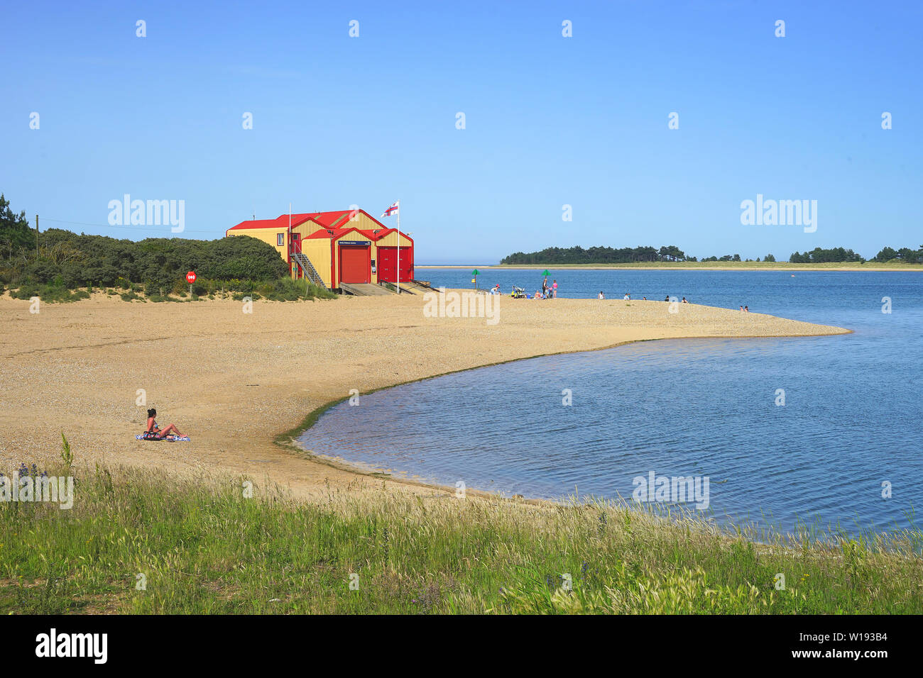 Scialuppa di salvataggio della stazione sulla spiaggia a Wells-next-Mare Foto Stock