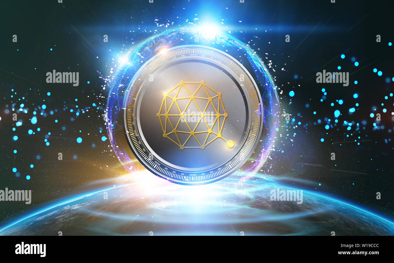 Cripto-moneta, internet Qtum denaro virtuale. Valuta la tecnologia Internet Business concetto. Foto Stock
