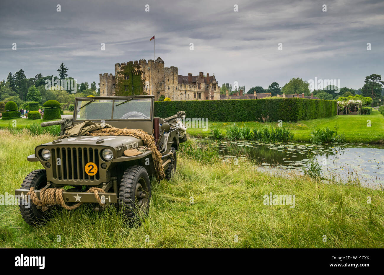 WW2 U.S Army Jeep presso il castello di Hever parte della casa evento anteriore che è stato un 2 giorno anche con British e U.S essendo esposti. Foto Stock
