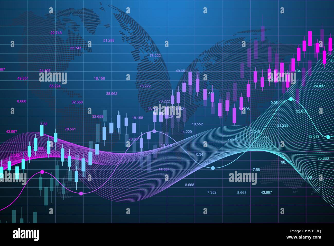 Il mercato azionario grafico o forex trading grafico per il business e concetti finanziari. Abstract background finanziario gli investimenti o le tendenze economiche business idea Illustrazione Vettoriale