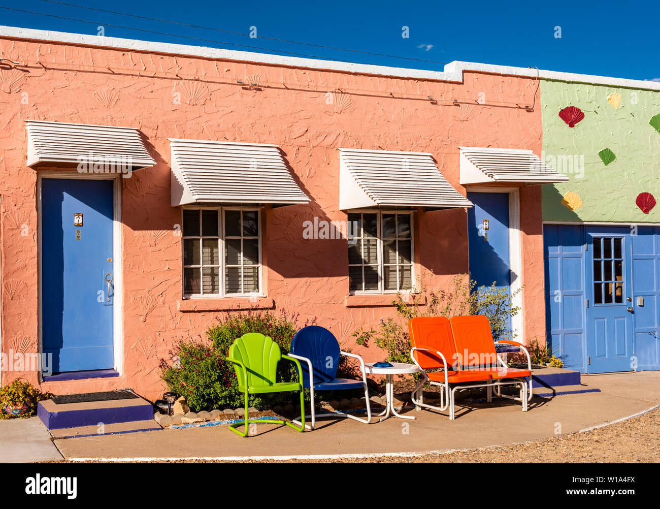 Blue Swallow motel sulla storica Route 66, Tucumcari, Nuovo Messico, STATI UNITI D'AMERICA Foto Stock