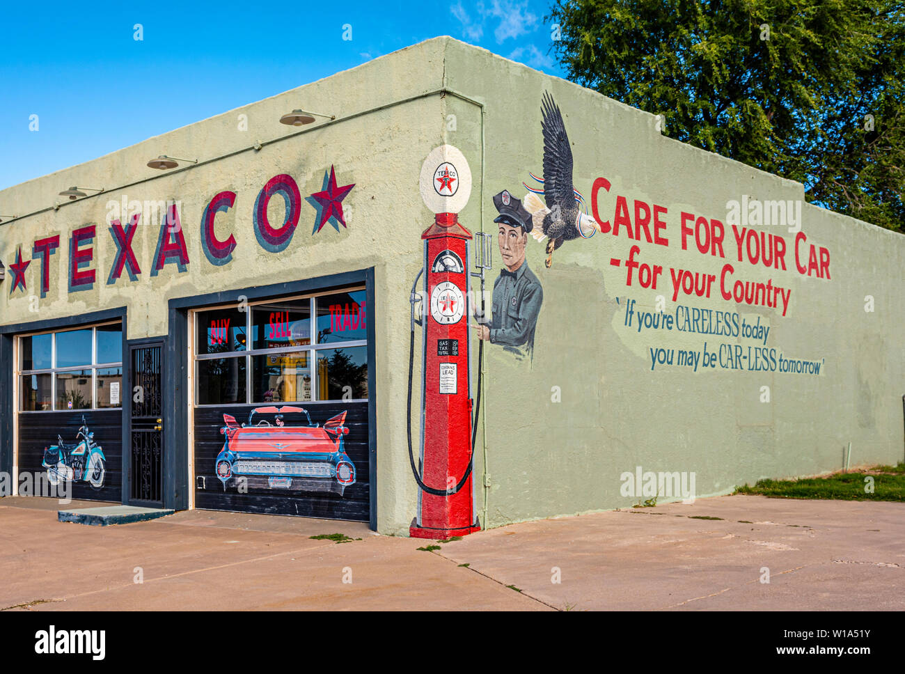 Route 66 New Mexico, vintage retrò Texaco gas station, Tucumcari, NM, Stati Uniti d'America. Foto Stock