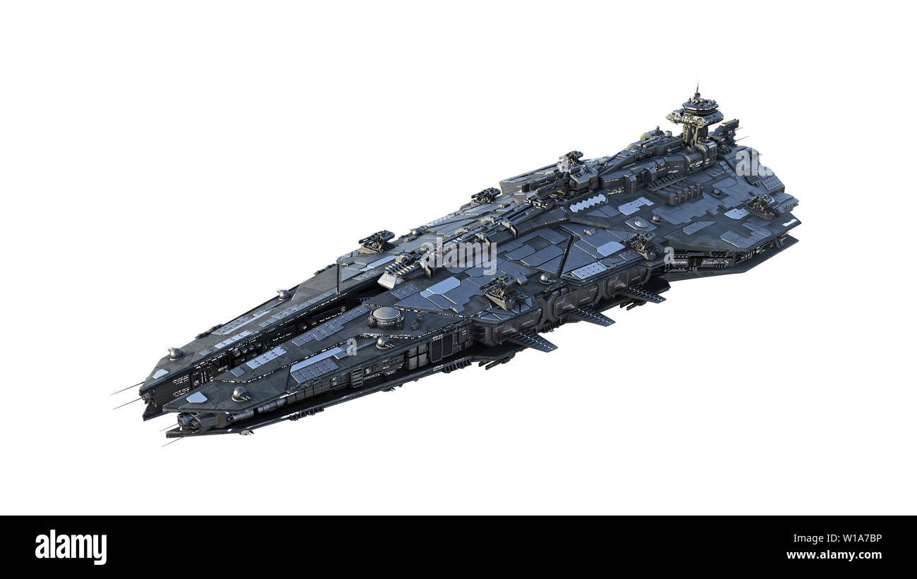 Astronave aliena battenti, UFO navicella spaziale in volo isolati su sfondo bianco, rendering 3D Foto Stock